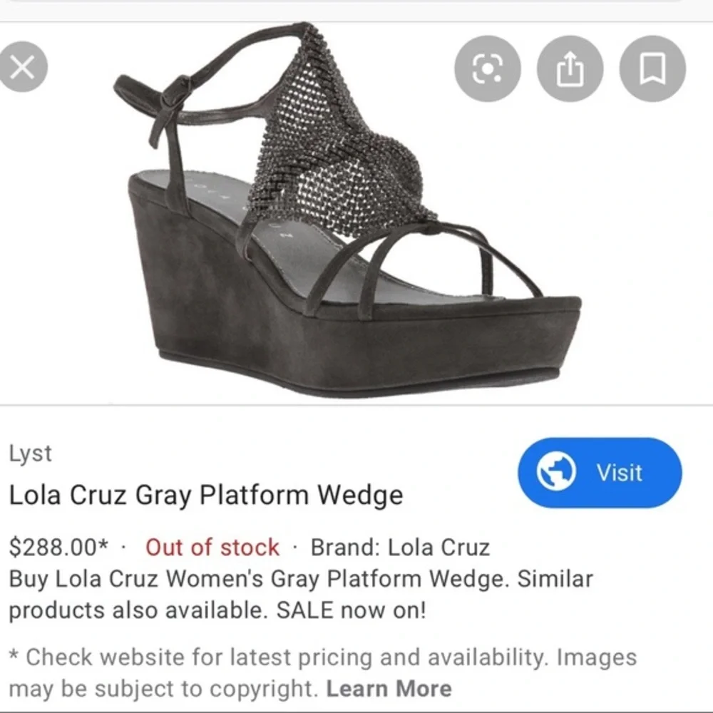 New NWOT Lola Cruz Crystal Mesh Rhinestone Suede Platform Wedge Formal Sandal